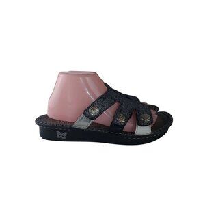 Alegria Women's Venice Wedge Sandals Metallic Silver Leather Straps Sz 39